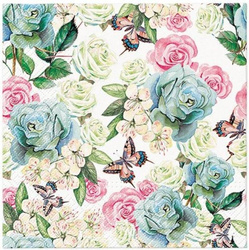 SERVIETTEN 1 Stück Motivservietten Decoupage Napkin 33x33cm - Rosen und Schmetterlinge