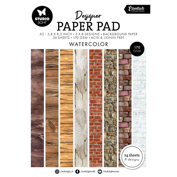 STUDIO LIGHT Scrapbooking Papier Set A5 Paper Pad Pattern - Watercolor