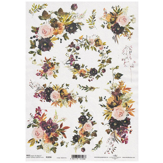 ITD Reispapier Decoupage Bastelpapier Softpapier, R1836 Blumen, Girlanden