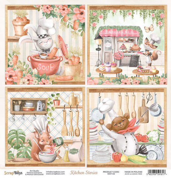 SCRAPBOYS 30x30cm doppelseitig Scrapbooking Papier Kitchen Stories 02