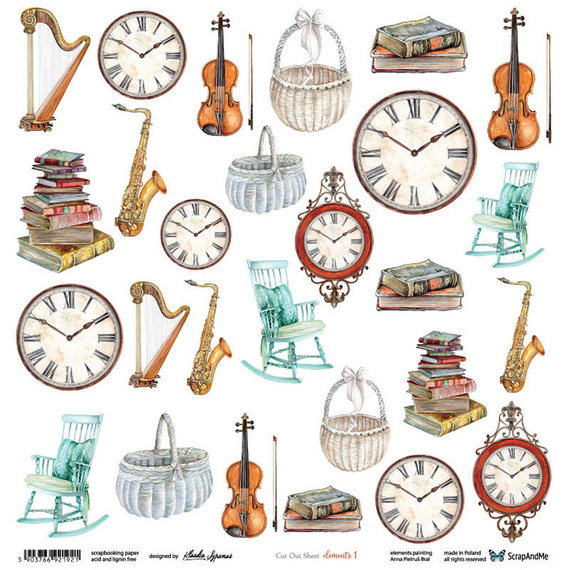 SCRAPandME 30x30cm einseitig Scrapbooking Papier 250g, Elements 1