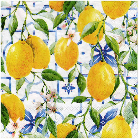 SERVIETTEN 1 Stück Motivservietten Decoupage Napkin 33x33cm, Mediterranean lemons