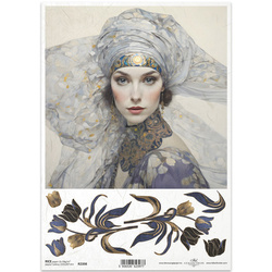 ITD Reispapier Decoupage Bastelpapier Serviettentechnik-R2398 Frau Blumen Tulpen - Inspiriert von Klimt