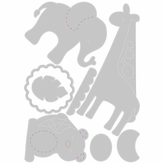 SIZZIX Stanzform Präge Stanzschablone Cutting Die, Basic Zoo Animals Löwe Elefant Giraffe
