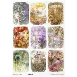 ITD Reispapier Decoupage Bastelpapier A3  Gesicht der Frau, Blumen Kräuterkundler 921L