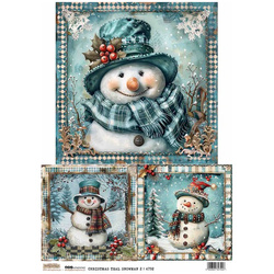 Reispapier A4 - ScrapLove - Christmas Teal Snowman 2 - Türkis Schneemann