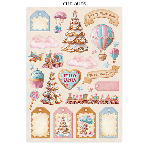 Set aus Junk Journal-Papieren, Aufklebern und Elementen - Candy Christmas - Stamperia