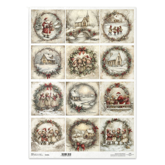 Reispapier für Decoupage A3 - Weihnachtsmann, Kinder, Girlanden, Ansichten, Weihnachten - R1505L - Itd Collection