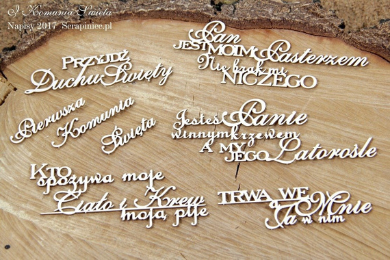 SCRAPINIEC Dekorpappe Die Cut Chipboard Dekoration Ornament, Erstkommunion Polnische Untertitel