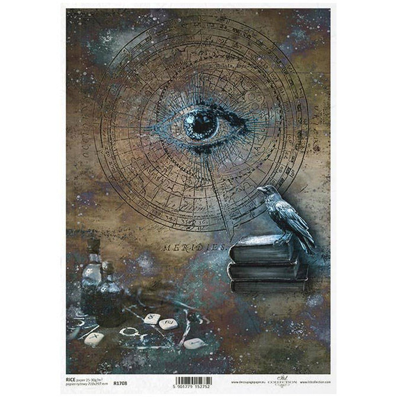 Reispapier für Decoupage Alchemie, Auge, Rabe, Bücher ITD-R1708, - A4