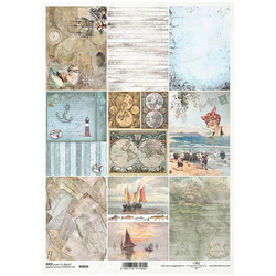 ITD Reispapier Decoupage Bastelpapier R2030 maritimes Thema, nautische Elemente, Leuchtturm, Seemann