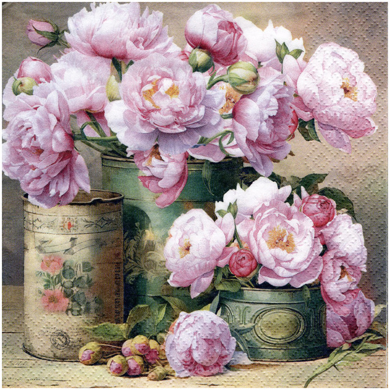 SERVIETTEN 1 Stück Motivservietten Decoupage Napkin 33x33cm, Romantic Peony
