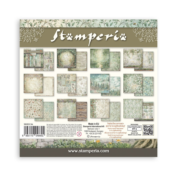 Scrapbooking Papier Set 20x20 - Herbarium Silvae Hintergrund - Stamperia
