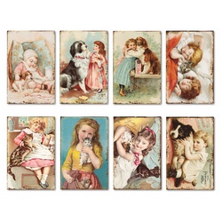 DECORER Scrapbooking-Bastelpapier-Set 11x7 cm - Kids & Puppies Kinder mit Tieren