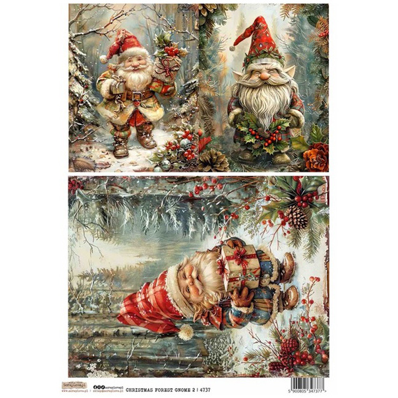 Reispapier A4 - ScrapLove - Christmas Forest Gnome 2 - Weihnachtswaldzwerge