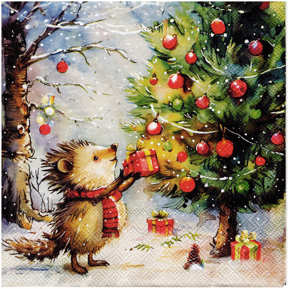 Serwetka 33x33cm - Red Stocking - czerwone skarpety na prezenty - Boże Narodzenie