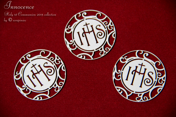 SCRAPINIEC Dekorpappe Die Cut Chipboard Dekoration, Hostie Erstkommunion 3349