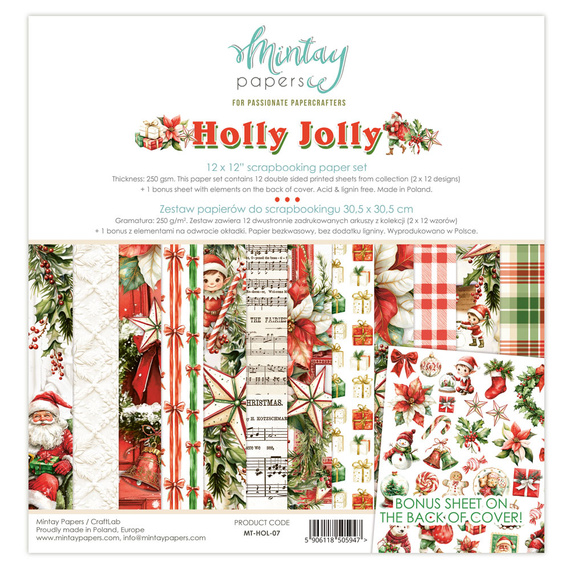 Scrapbooking Papier Set 30x30 - Mintay - Holly Jolly