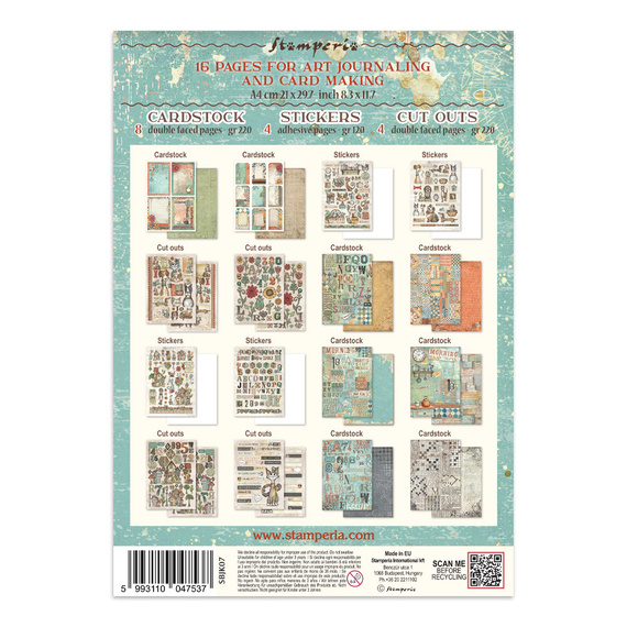 Set aus Junk Journal-Papieren, Aufklebern und Elementen - Furry Friends - Stamperia 