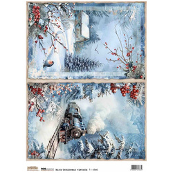 Reispapier A4 - ScrapLove - Christmas Blue Vintage 1 - Weihnachten blau retro
