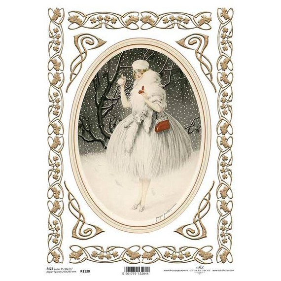 ITD Reispapier Decoupage Bastelpapier, Frau, Medaillon, Winter R1130