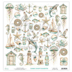 MINTAY 30x30cm doppelseitig Scrapbooking Papier mit Elementen - Azure Coast