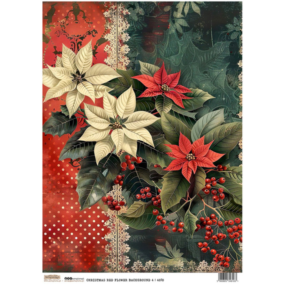 Reispapier A4 - ScrapLove - Christmas Red Flower Background 4 - Weihnachten rote Blume Hintergrund