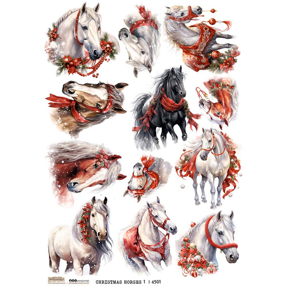 Reispapier Decoupage Bastelpapier A4 - Scraplove - Christmas Horses 1 - Weihnachtspferde 1