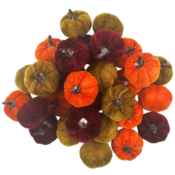 Samt Kürbisse Deko Set 28 Stück - Mini Kürbisse 3x3 cm, dunkle Töne