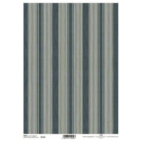 ITD Reispapier Decoupage Bastelpapier Serviettentechnik-R1761 gestreift marineblau und beige