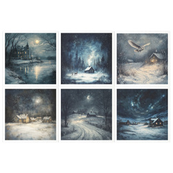 Reispapier-Set - Nachtlandschaft, Winter, Eule, Haus, Sterne - RSM179 - Itd Collection