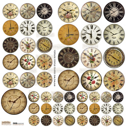 AUFKLEBER ScrapLove Dekor Stickers - Vinatge Circle Clocks 1 - Uhren