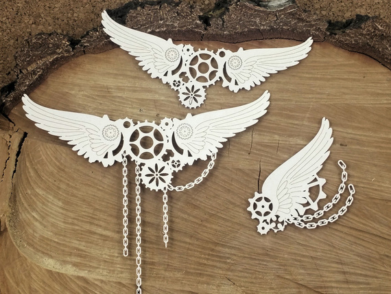 Dekorpappe Die Cut Chipboard - Steampunk - große Flügel in SC-Ketten