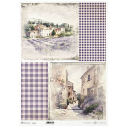 Reispapier für Decoupage A3 ITD-1078L Lavendelfelder, Lavendel