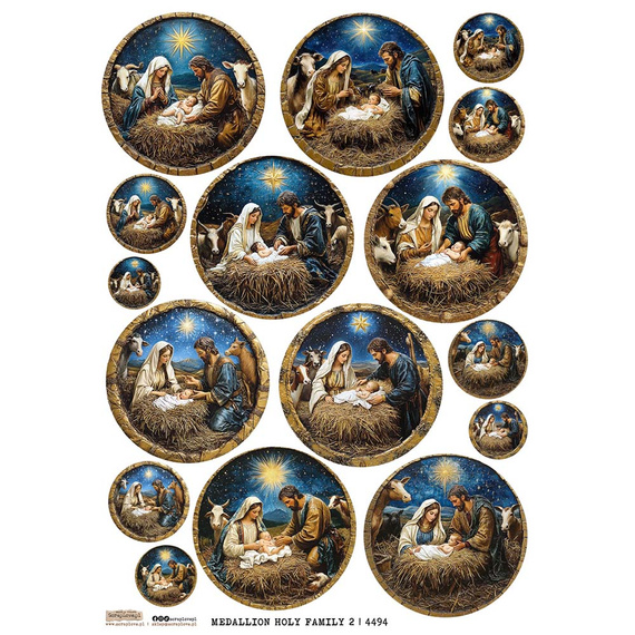 Reispapier Decoupage Bastelpapier A4 - Scraplove - Medallion Holy Family 2 - Medallions Heilige Famile 2