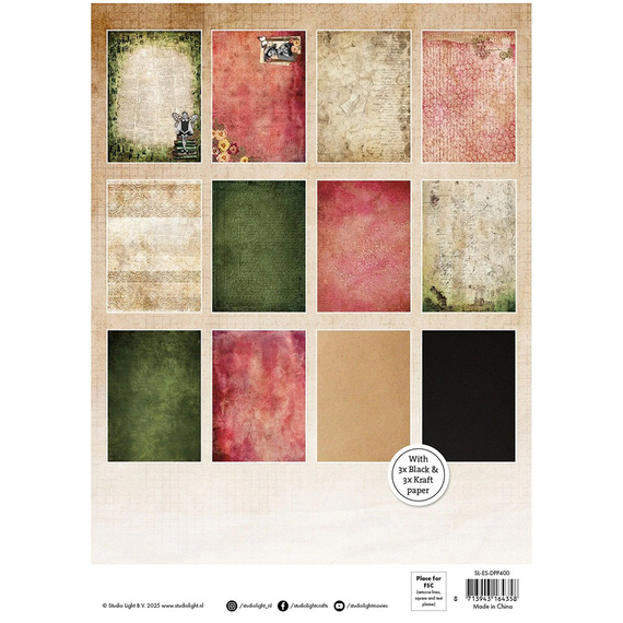 STUDIO LIGHT  A4 Papierset + Elemente Scrapbooking Designer Papier Paper Pad, Grunge Background papers 