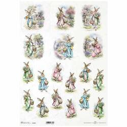 Reispapier für Decoupage A3 ITD-1206L Hasen in Kleidern