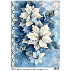 Reispapier A4 - ScrapLove - Christmas Blue Floral Background 2 - Weihnachtlicher blauer floraler Hintergrund