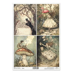Reispapier für Decoupage A4 - Raupe, Alice, Hutmacher, Flamingo, Karten - R2647 - Itd Collection
