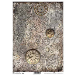 ITD Reispapier Decoupage Bastelpapier Serviettentechnik-R1116 - A4 Uhren Uhr, Zifferblatt, Zifferblatt, Zeiger, Stunden, Retro, Vintage, Steampunk