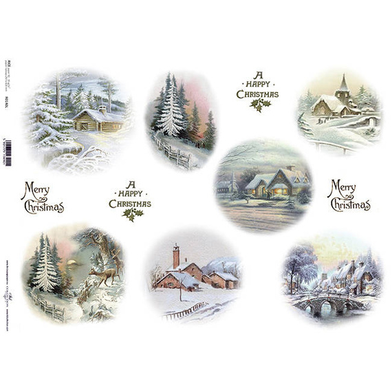 ITD Reispapier Decoupage Bastelpapier Serviettentechnik-R140L - A3, Weihnachten, Winteransichten