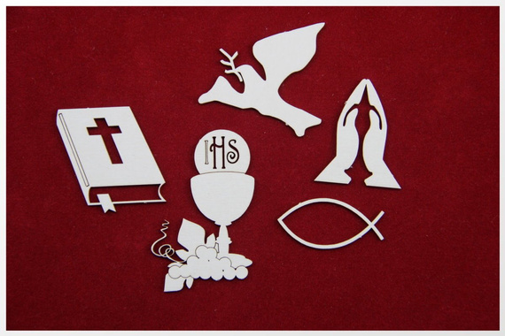 SCRAPINIEC Dekorpappe Die Cut Chipboard Dekoration, Kelch Erstkommunion 1953