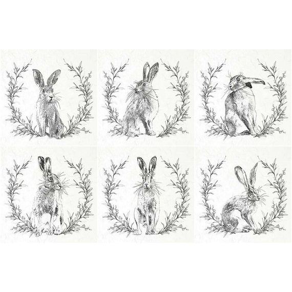 ITD - Reispapier-Set  - RSM053 Hasen - schwarz und weiß