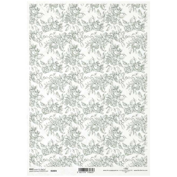 ITD Reispapier Decoupage Bastelpapier, R2004 Tapetenmotiv, Blumen in Blautönen, grün