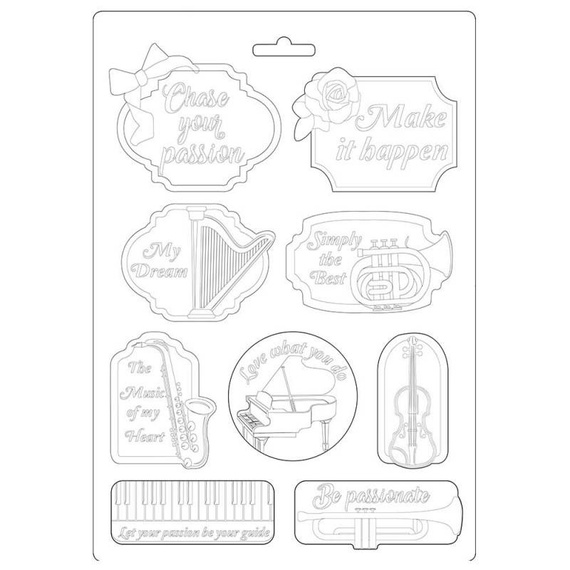 STAMPERIA flexible Gießform aus Kunststoff Form Mold Mould Dekor, Passion Musik