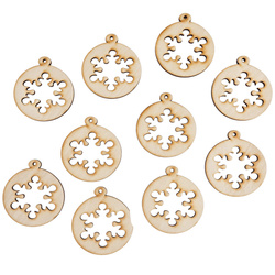 Holz-Christbaumanhänger Set 10 Stück - Schneeflocke - 6 cm