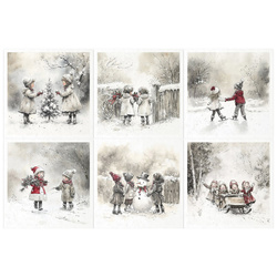 Reispapier-Set - Kinder, Weihnachtsbaum, Schneemann, Schlitten, Winter - RSM201 - Itd Collection