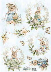 ARTALCHEMY Reispapier Decoupage Bastelpapier Softpapier, Süße Häschen mit Hintergrund