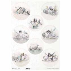 ITD Reispapier Decoupage Bastelpapier A3 Engelsfrauen, Feenfrauen mit Hasen und Hühnern 1007L