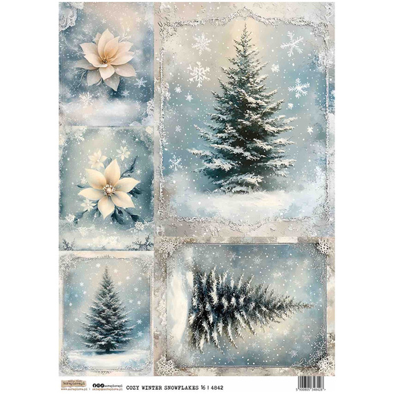 Reispapier A4 - ScrapLove - Cozy winter Snowflakes 16 - Verschneiter gemütlicher Winter